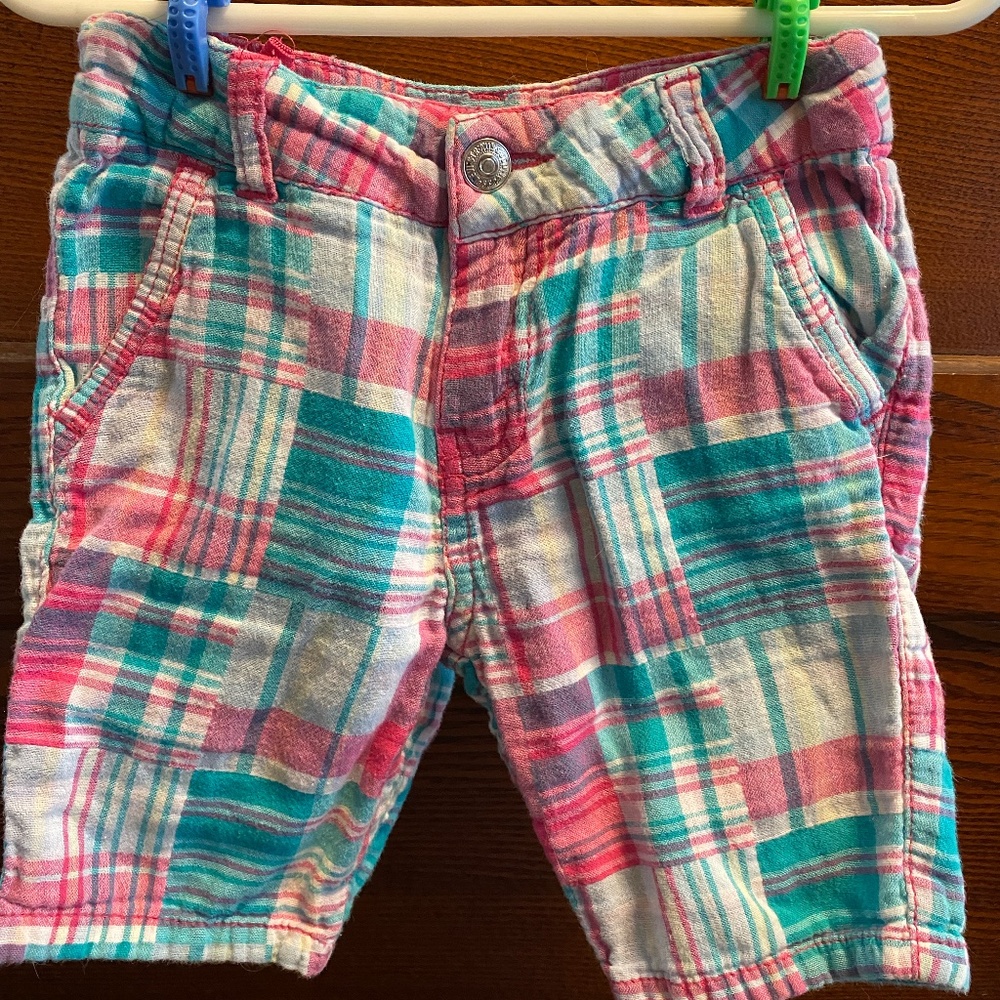Toddlers size 3T Pink Teal and White Madras Plaid Levi's Bermuda Shorts